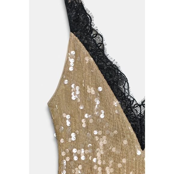 ZARA ZW COLLECTION Gold Sequin Lace Maxi Dress | Rare | Evening - Picture 7 of 7